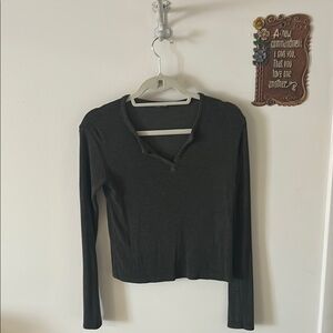 Brandy Melville Black Polo Collar Cropped Blouse